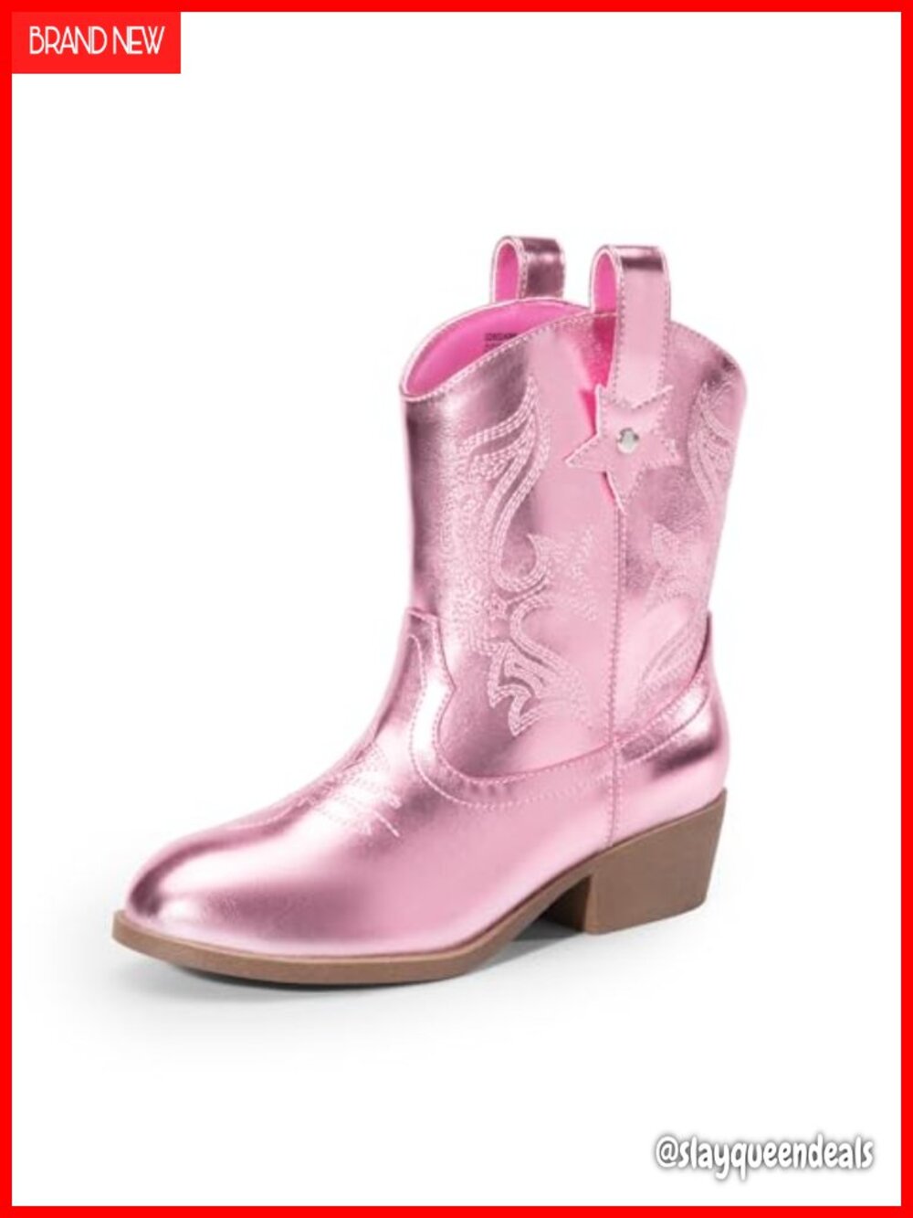 Girls Western Cowboy Boots Faux Leather Slip-On Mid-Calf